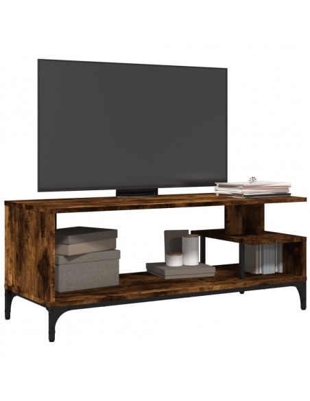 Mobile TV Rovere Fumo 102x40x41cm Legno e Acciaio a Polvere