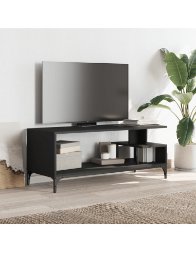 Mobile TV Nero 102x40x41cm Legno e Acciaio Verniciato a Polvere