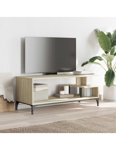 Mobile TV Rovere Sonoma 102x40x41cm Legno e Acciaio a Polvere