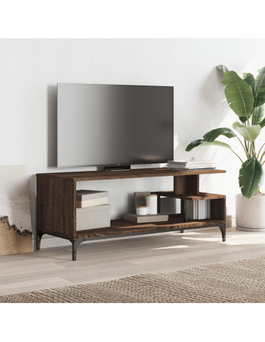 Mobile TV Rovere Marrone 102x40x41cm Legno e Acciaio a Polvere