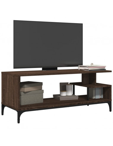 Mobile TV Rovere Marrone 102x40x41cm Legno e Acciaio a Polvere