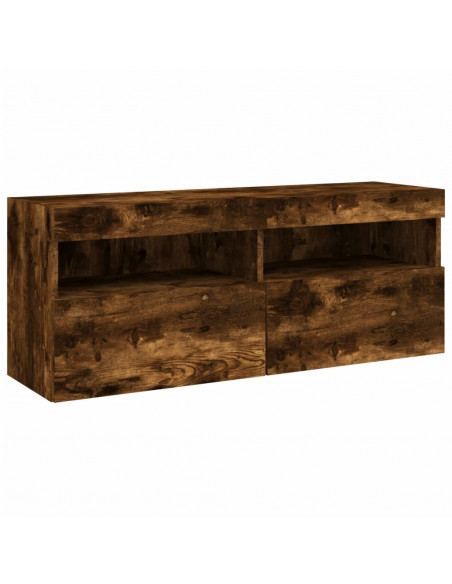 Set Mobili TV a Muro 7 pz con Luci LED Rovere Fumo