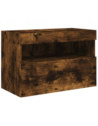 Set Mobili TV a Muro 7 pz con Luci LED Rovere Fumo