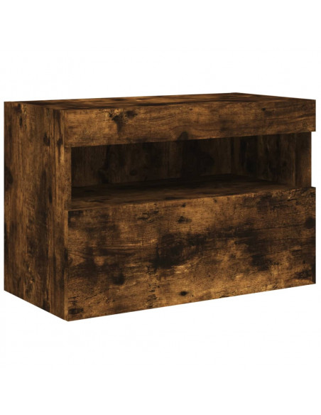 Set Mobili TV a Muro 7 pz con Luci LED Rovere Fumo