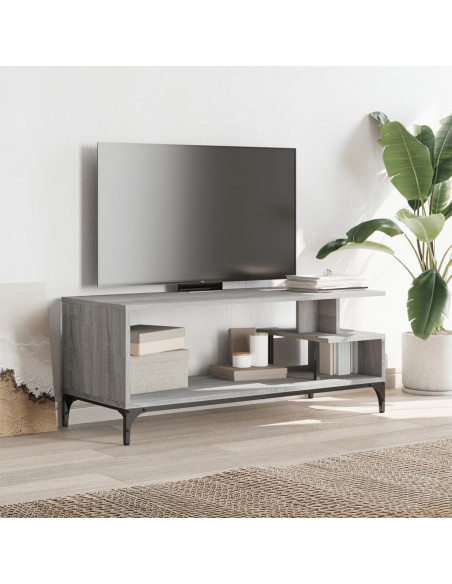 Mobile TV Grigio Sonoma 102x40x41cm Legno e Acciaio a Polvere