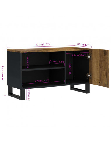 Mobile TV 80x33x46cm Legno Massello Mango e Legno Multistrato
