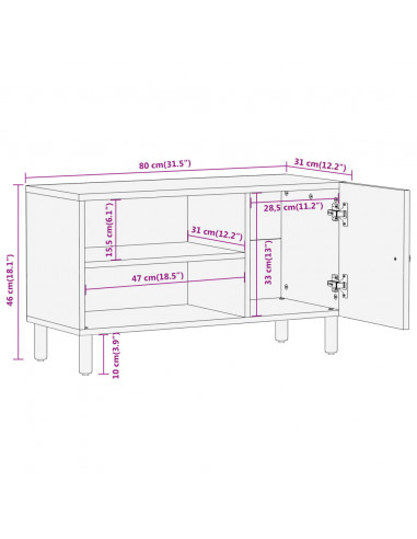 Mobile Porta TV 80x31x46 cm in Legno Massello di Mango