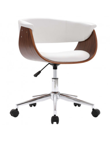 Sedia da Ufficio Girevole Bianca in Legno Piegato e Similpelle