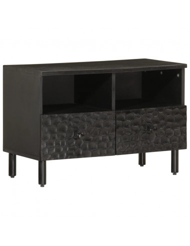 Mobile Porta TV Nero 70x33x46 cm in Legno Massello di Mango