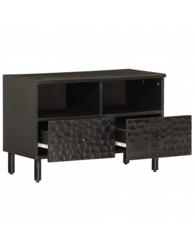 Mobile Porta TV Nero 70x33x46 cm in Legno Massello di Mango