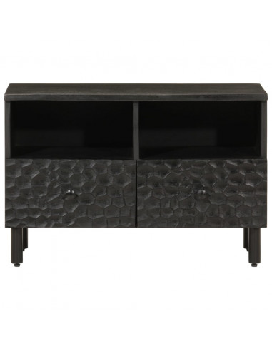 Mobile Porta TV Nero 70x33x46 cm in Legno Massello di Mango