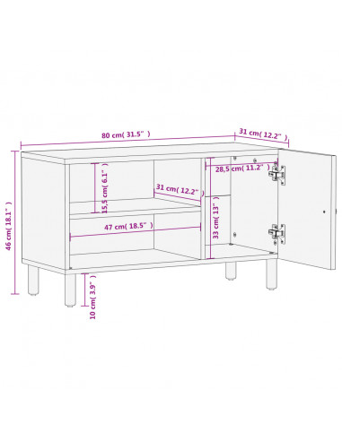 Mobile Porta TV Nero 80x31x46 cm in Legno Massello di Mango