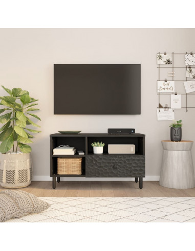 Mobile Porta TV Nero 80x33x46 cm in Legno Massello di Mango