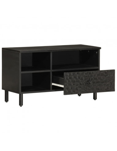 Mobile Porta TV Nero 80x33x46 cm in Legno Massello di Mango
