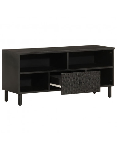 Mobile Porta TV Nero 100x33x46 cm in Legno Massello di Mango