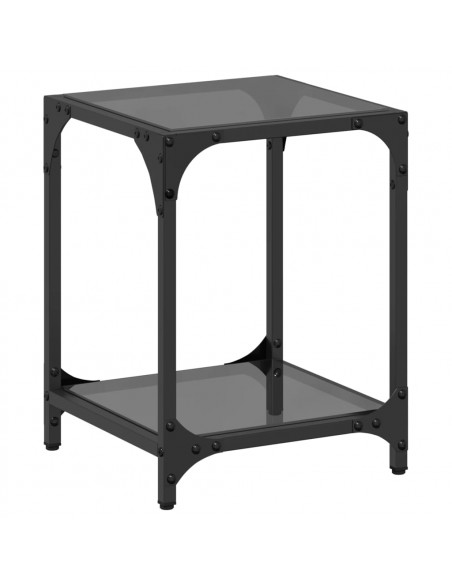Tavolini da Salotto con Piano Vetro Nero 2pz 30x30x40cm Acciaio
