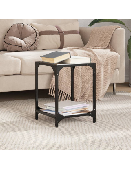Tavolini da Salotto con Piano Vetro Nero 2pz 30x30x40cm Acciaio
