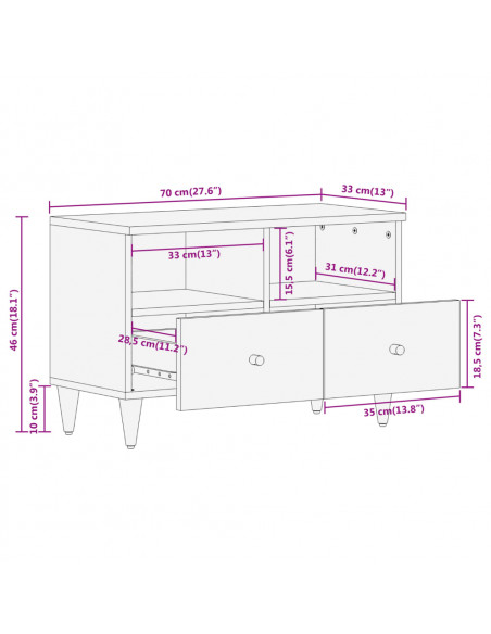 Mobile Porta TV 70x33x46 cm in Legno Massello di Mango