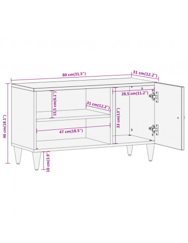 Mobile Porta TV 80x31x46 cm in Legno Massello di Mango