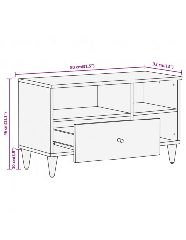 Mobile Porta TV 80x33x46 cm in Legno Massello di Mango