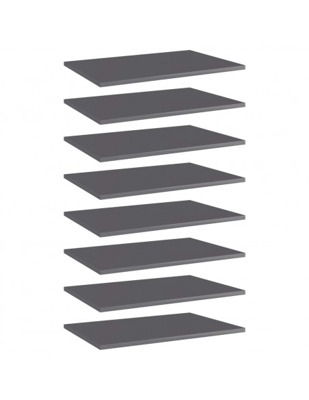 Ripiani per Libreria 8pz Grigio Lucido 60x40x1,5cm Multistrato
