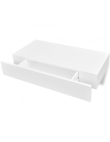 Mensola per Pareti Bianca in MDF con 1 Cassetto per Libri/DVD