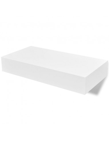 Mensola per Pareti Bianca in MDF con 1 Cassetto per Libri/DVD