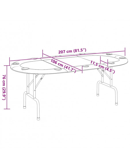 Tavolo da Poker Pieghevole 10 Giocatori Blu 206x106x75 cm
