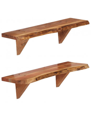 Mensole 2 pz 60x20x18 cm in Legno Massello di Acacia