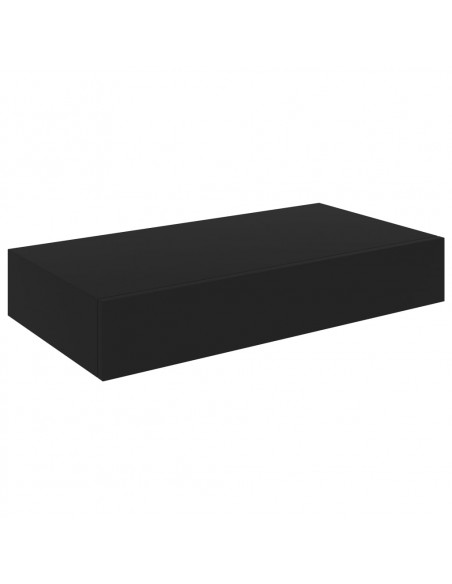 Mensola a Muro Galleggianti con Cassetto Nera 48x25x8 cm