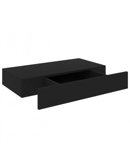 Mensola a Muro Galleggianti con Cassetto Nera 48x25x8 cm