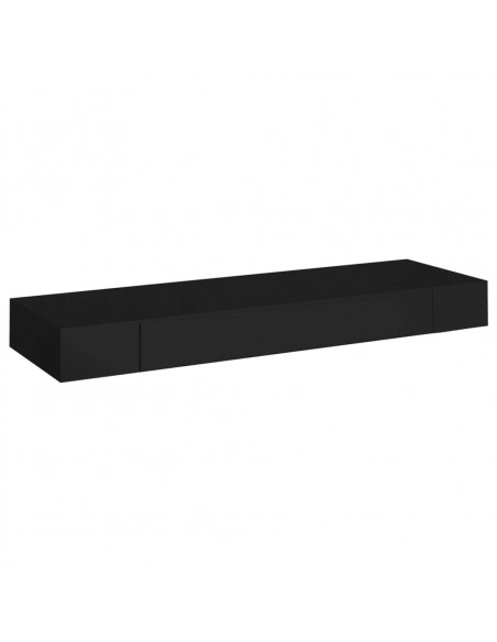 Mensola a Muro Galleggianti con Cassetto Nera 80x25x8 cm