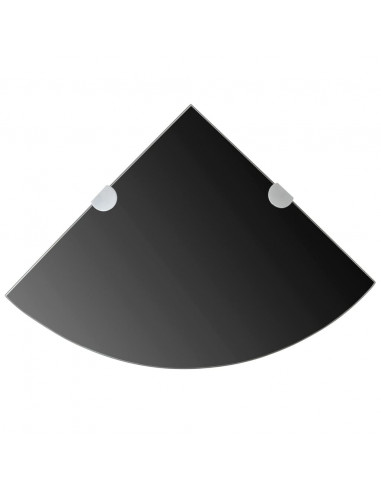 Scaffali Angolari 2 pz Supporti Cromati e Vetro Nero 25x25 cm