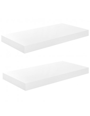Scaffali a Parete 2 pz Bianco Lucido 50x23x3,8 cm in MDF