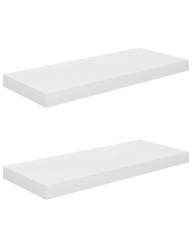 Scaffali a Parete 2 pz Bianco Lucido 60x23,5x3,8 cm in MDF
