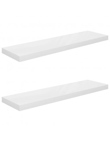 Scaffali a Parete 2 pz Bianco Lucido 90x23,5x3,8 cm in MDF