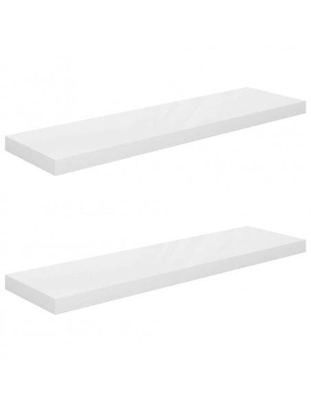 Scaffali a Parete 2 pz Bianco Lucido 90x23,5x3,8 cm in MDF