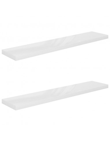 Scaffali a Parete 2 pz Bianco Lucido 120x23,5x3,8 cm in MDF