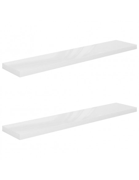 Scaffali a Parete 2 pz Bianco Lucido 120x23,5x3,8 cm in MDF