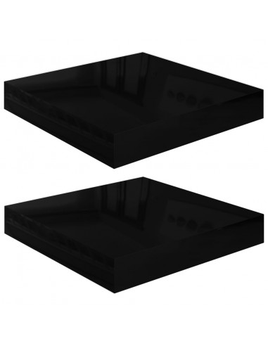 Scaffali a Parete 2 pz Nero Lucido 23x23,5x3,8 cm in MDF
