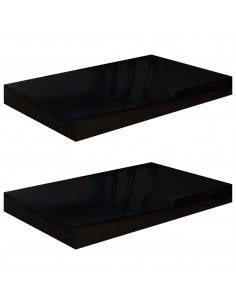 Scaffali a Parete 2 pz Nero Lucido 40x23x3,8 cm in MDF 2