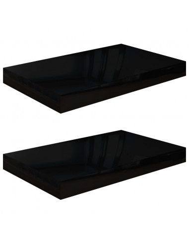 Scaffali a Parete 2 pz Nero Lucido 40x23x3,8 cm in MDF