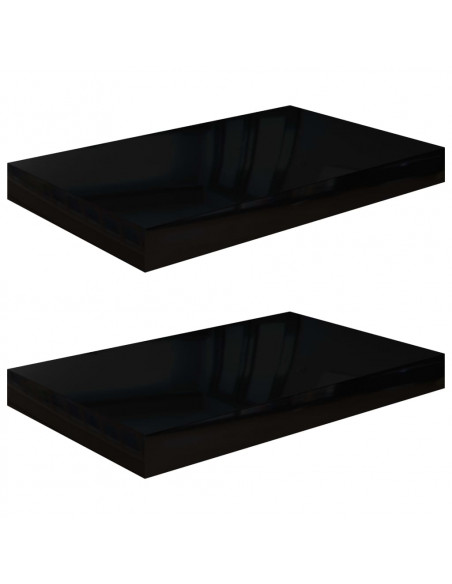 Scaffali a Parete 2 pz Nero Lucido 40x23x3,8 cm in MDF