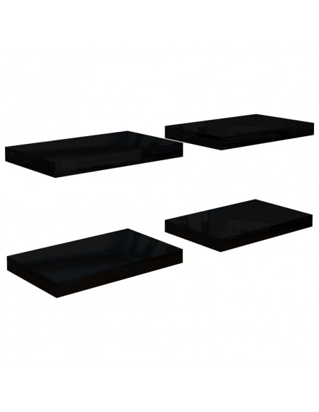 Scaffali a Parete 4 pz Nero Lucido 40x23x3,8 cm in MDF