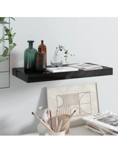 Scaffale a Parete Nero Lucido 50x23x3,8 cm in MDF