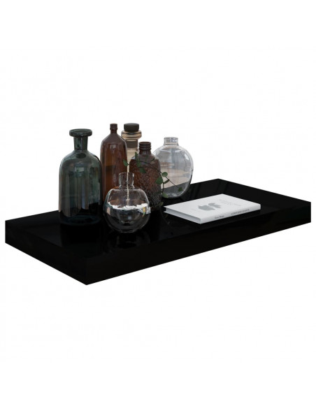 Scaffale a Parete Nero Lucido 50x23x3,8 cm in MDF