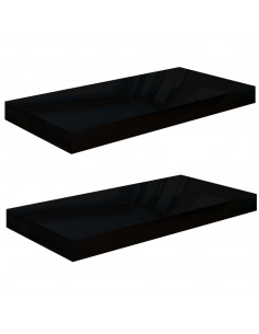 Scaffali a Parete 2 pz Nero Lucido 50x23x3,8 cm in MDF 2