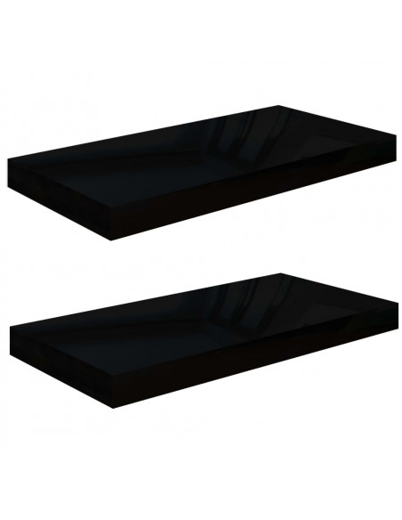 Scaffali a Parete 2 pz Nero Lucido 50x23x3,8 cm in MDF