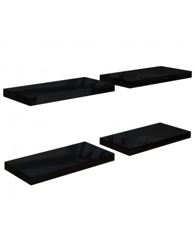 Scaffali a Parete 4 pz Nero Lucido 50x23x3,8 cm in MDF