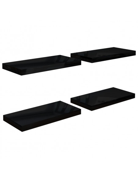 Scaffali a Parete 4 pz Nero Lucido 50x23x3,8 cm in MDF
